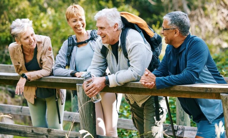 Group of senior friends on a hike