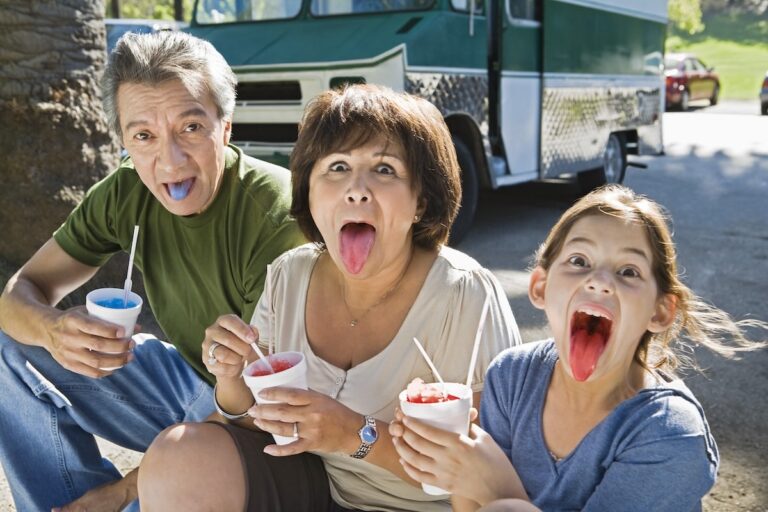 family has fun with snow cones