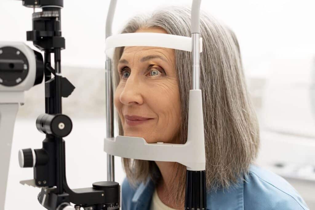Older woman taking an eye exam