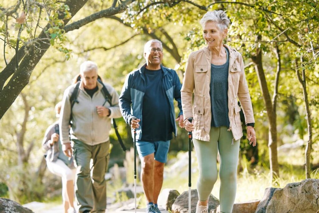A group of seniors exercising outdoors