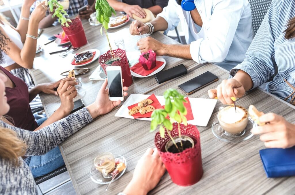 Professionals sharing breakfast